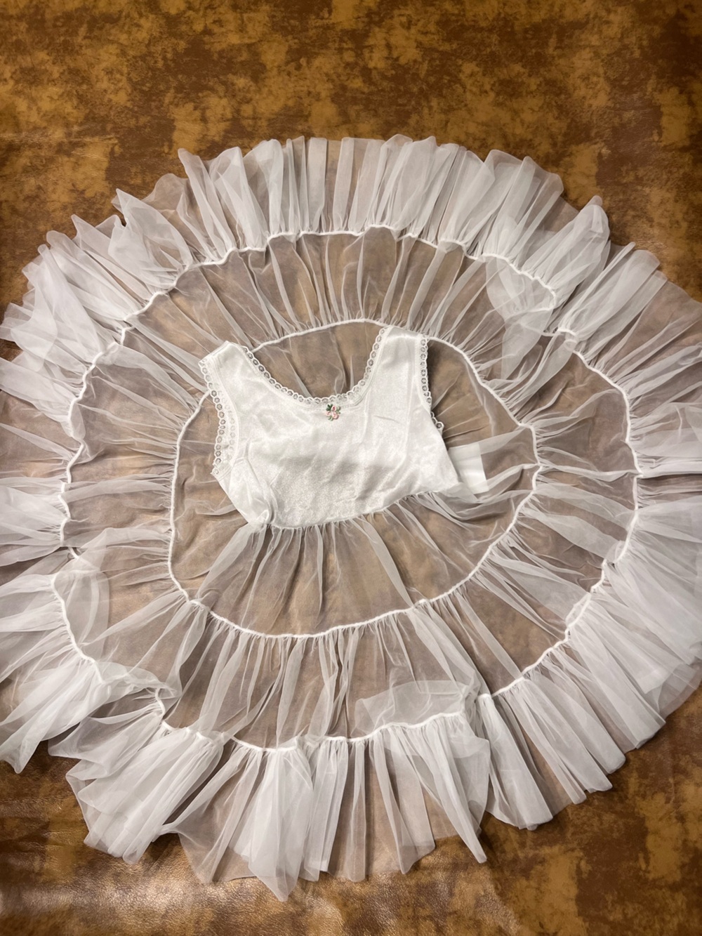 Toddler White Vintage Pageant White Nylon Ruffle Slip Dress